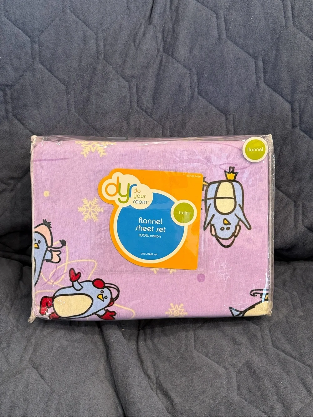 NWT Do Your Room Flannel Twin Sheet Set - Lavender with Penguin Print